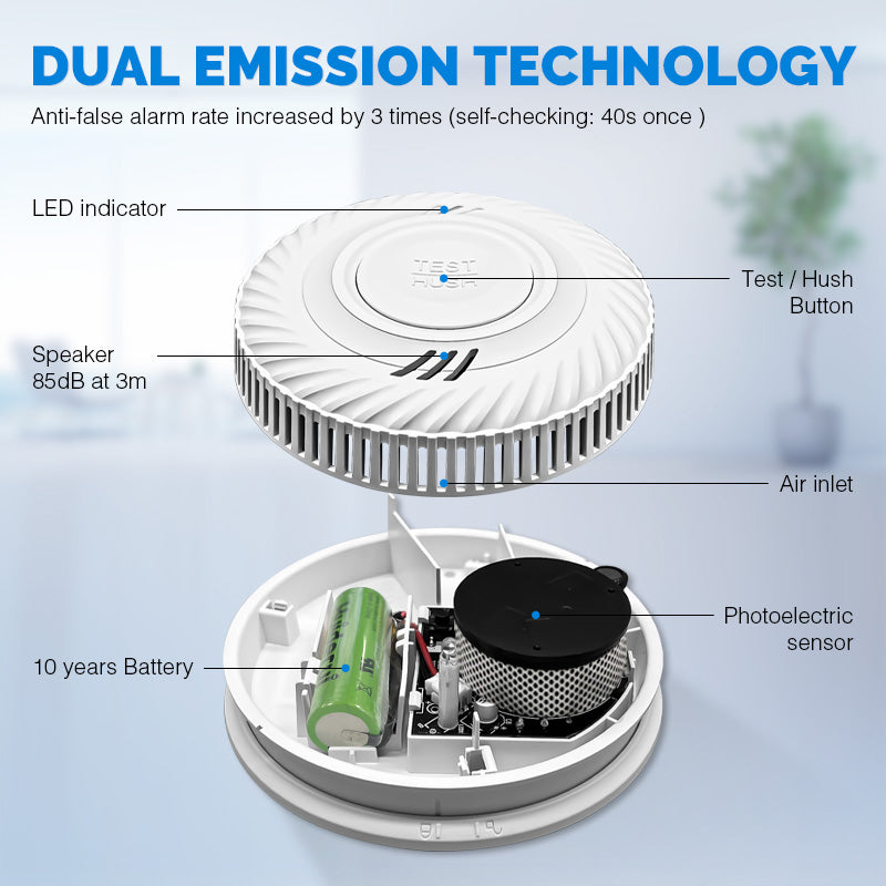 Smart WiFi Smoke Detector Tuya - 10-Year Battery Life